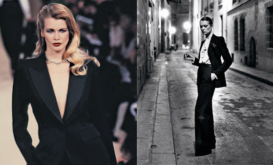 Model Claudia Schiffer wearing a black suit